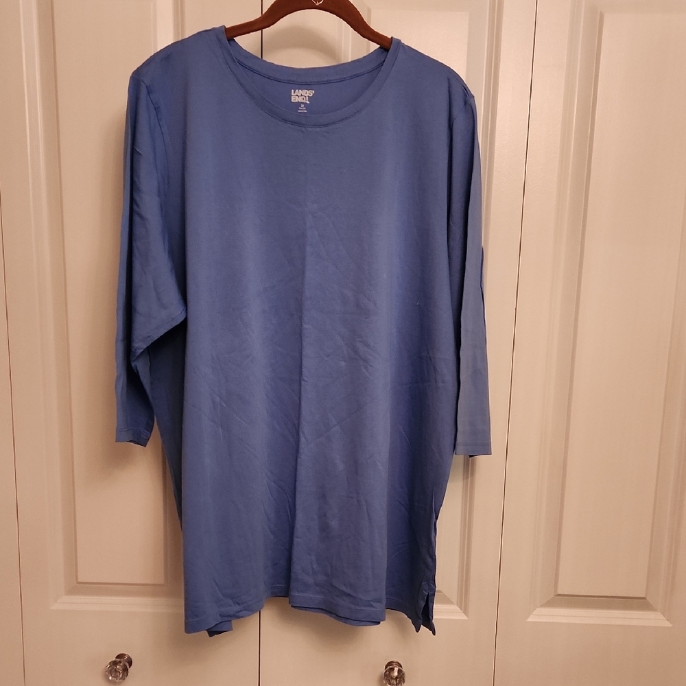 Lands' End Women's 3/4 Sleeve Blue Tee